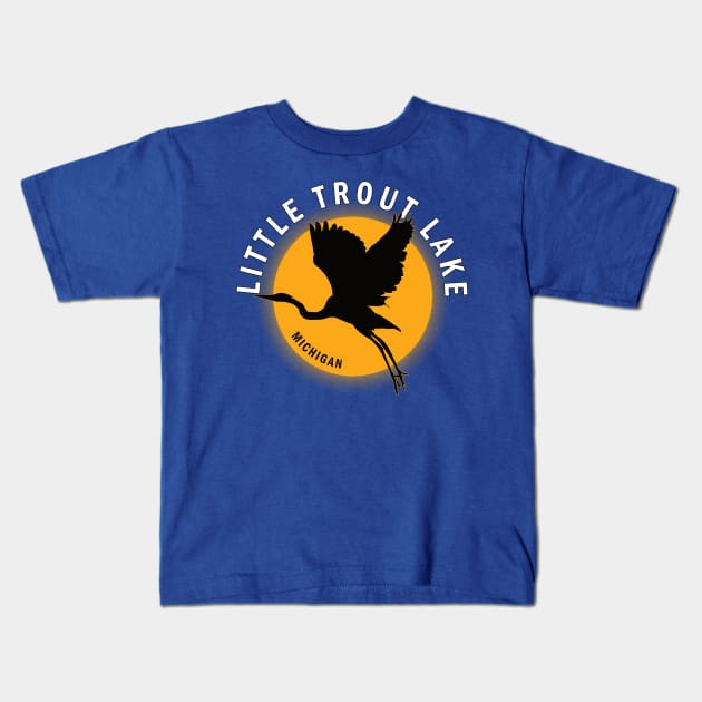 Little Trout Lake in Michigan Heron Sunrise Kids T-Shirt by BirdsEyeWorks